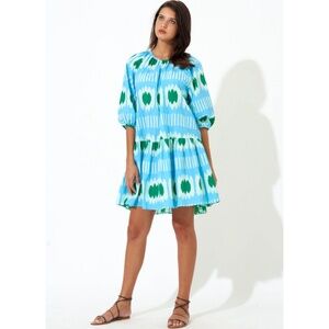 Oliphant RESORT Mini Short Ikat Drop-Waist Dress, Size Small
